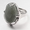 Adjustable Oval Gemstone Wide Band Rings RJEW-L062-01B-2