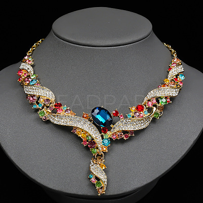 Twist Zinc Alloy Rhinestone & Glass Pendant Necklaces & Stud Dangle Earrings Sets FS-WGA0BF7-02-1