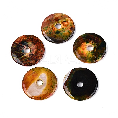 Natural Agate Peace Donut Pendants G-Q606-57-1