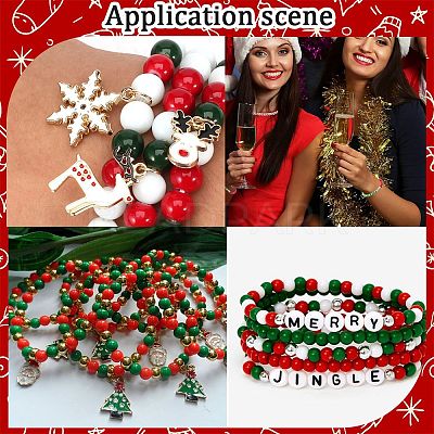 1200Pcs 4 Colors Christmas Themed Opaque Acrylic Beads MACR-SC0001-41-1