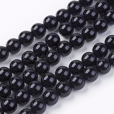 Natural Dyed & Heated Black Onyx Round Beads Strands X-G-L087-8mm-01-1