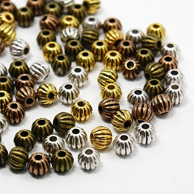 Tibetan Style Corrugated Beads Alloy Round Spacer Beads TIBEB-X0014-NR-1