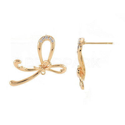 Brass Micro Pave Clear Cubic Zirconia Stud Earring Finding KK-S356-664-NF-1