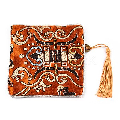 Chinese Brocade Tassel Zipper Jewelry Bag Gift Pouch ABAG-F005-04-1