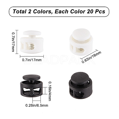 40Pcs 2 Colors Plastic Spring Cord Locks FIND-GF0004-08-1