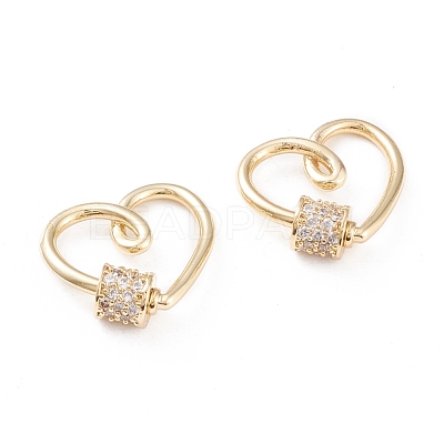 Brass Micro Pave Clear Cubic Zirconia Screw Carabiner Lock Charms KK-F814-31G-1