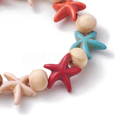 Beach Starfish Dyed Synthetic Turquoise Stretch Bracelets BJEW-JB10294-02-1