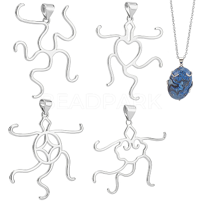 4Pcs 4 Styles Brass Pendant Cabochon Settings KK-PH0010-44P-1