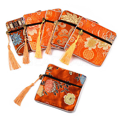 Chinese Brocade Tassel Zipper Jewelry Bag Gift Pouch ABAG-F005-04-1