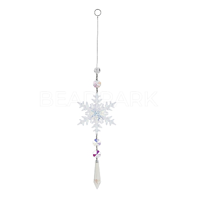 AB Color Glass Snowflake Pendant Decorations AJEW-Q144-02P-03-1