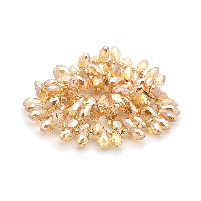 Faceted Teardrop Pearl Luster Plated Electroplate Glass Beads Strands GLAA-A023A-PL01-1