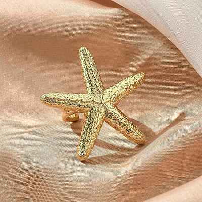 Starfish Brass Cuff Rings for Women RJEW-C123-02G-1