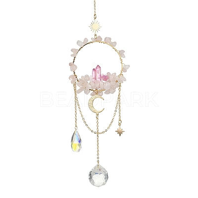 Natural Rose Quartz & Dyed Natural Quartz Crystal with Glass Pendant Decorations HJEW-TA00123-03-1