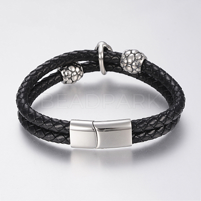 Braided Leather Cord Multi-strand Bracelets BJEW-H560-56-1