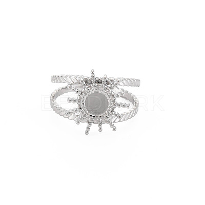 Tarnish Resistant 201 Stainless Steel Open Cuff Finger Ring Cabochon Settings STAS-S119-160P-1