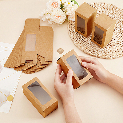 Kraft Paper Candy Boxes with PVC Clear Window CON-WH0097-07A-02A-1