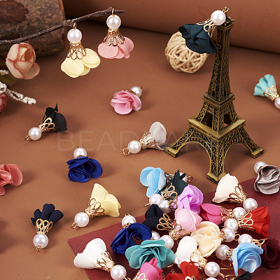 32Pcs 16 Colors Flower Chiffon Pendants FIND-TA0003-41-1