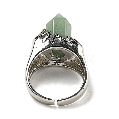 Hexagonal Prism Natural Green Aventurine Open Cuff Rings RJEW-B106-01P-01-1