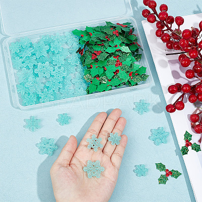 100Pcs Mistletoe/Holly Leaf Cloth Ornament Accessories DIY-GF0007-15-1