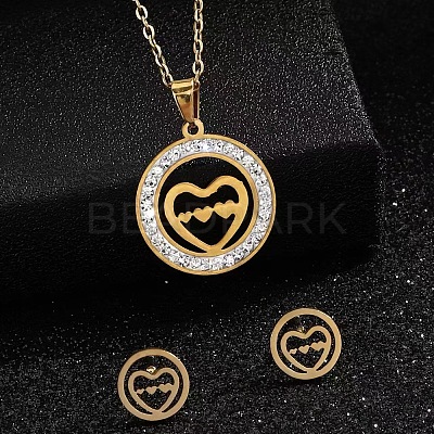 Ring 201 Stainless Steel Crystal Rhinestone Pendant Necklaces & Stud Earrings Sets FS-WGA12F6-03-1