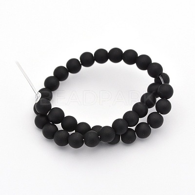 Dyed & Heated Natural Black Agate Beads Strands G-P088-14-8mm-1