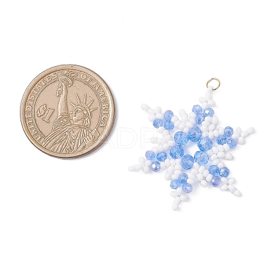Glass Seed Beaded Snowflake Pendants PALLOY-MZ00890-01-1