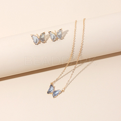 Butterfly Acrylic Rhinestone with Iron Pendant Necklaces & Stud Earrings Sets for Women WGFFCAF-08-1