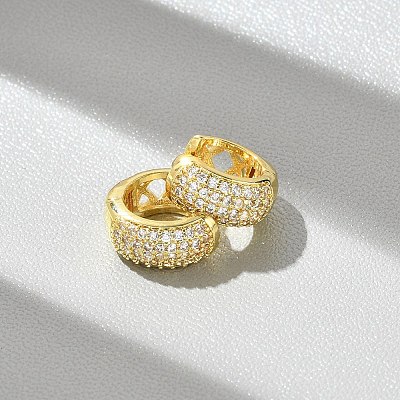 Brass Micro Pave Cubic Zirconia Hoop Earrings LS-EJEW-D311-078G-1