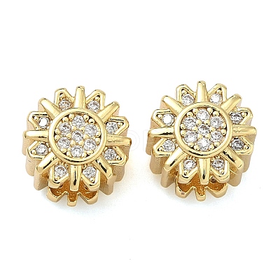 Flower Brass Micro Pave Clear Cubic Zirconia European Beads KK-D229-05G-1