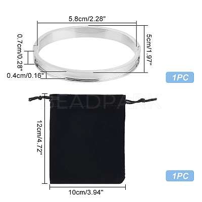 1Pc Stainless Steel Grooved Bangles STAS-UN0042-51P-1
