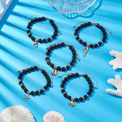 Adjustable Natural Lava Rock Braided Bead Bracelets BJEW-JB10563-1