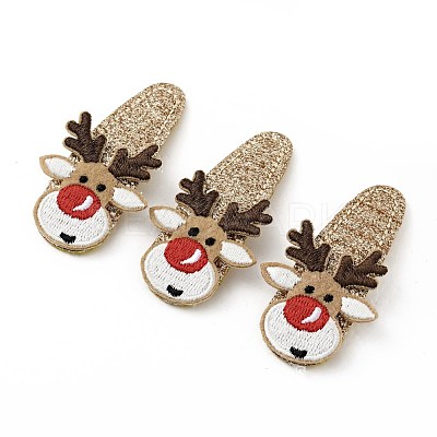 Christmas Deer Glitter Gretel Fabric with PU leather Snap Hair Clips PHAR-G006-05P-1