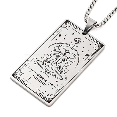 Non-Tarnish 201 Stainless Steel Rectangle with Constellation Pendant Necklaces NJEW-M223-02E-1