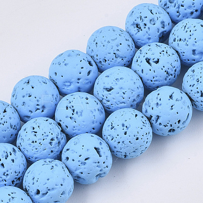 Spray Painted Natural Lava Rock Beads Strands G-N0324-B-04-1