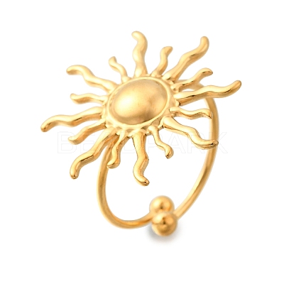 Flower 304 Stainless Steel Adjustable Cuff Rings for Women RJEW-M103-04A-G-1