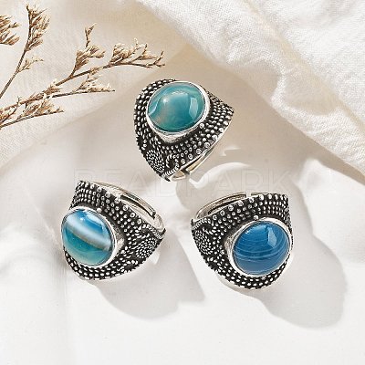 Natural Banded Agate Adjustable Rings RJEW-I108-03AS-04-1