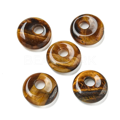 Natural Tiger Eye Donut/Pi Disc Charms G-G142-02B-1