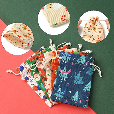 12Pcs 6 Styles Christmas Theme Cloth Printed Storage Bags ABAG-FS0001-09-1