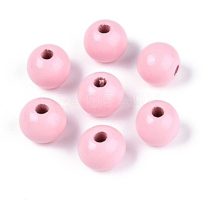 Spray Painted Round Natural Schima Wood Beads WOOD-A018-12mm-05-1