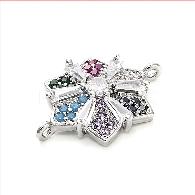 Brass Colorful Cubic Zirconia Connector Snowflake Connector Charms KK-L229-079P-01-1
