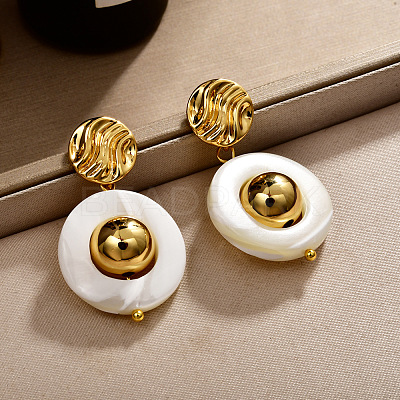 Brass and Shell Stud Dangle Earrings for Women FS-WG0512D-01-1