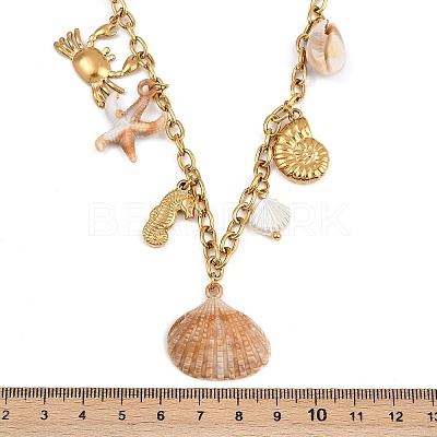 304 Stainless Steel & Natural Cowrie Shell Pendant Bib Necklaces for Women NJEW-A050-02G-1