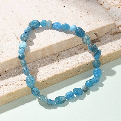 Natural Apatite Bead Stretch Bracelets X-BJEW-K213-40-1