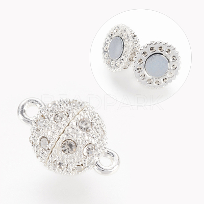 Alloy Rhinestone Magnetic Clasps with Loops X-RB-H116-2-S-1