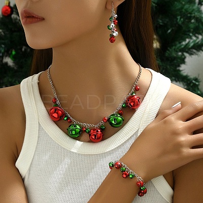 Christmas Bell Alloy Pendant Necklaces & Dangle Earrings & Charm Bracelets Sets WGF39B9-04-1