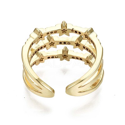 Brass Micro Pave Clear Cubic Zirconia Cuff Rings X-RJEW-S044-084-NF-1