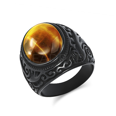 304 Stainless Steel with Natural Tiger Eye Finger Rings for Men FS-WG44E14-26-1