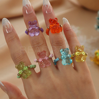 6Pcs Glass Seed Beaded Stretch Rings FS-WG68E71-01-1