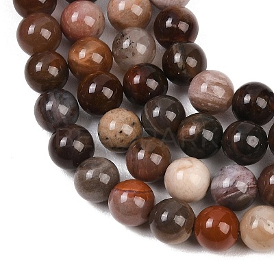 Natural Petrified Wood Round Bead Strands G-F266-08-6mm-1
