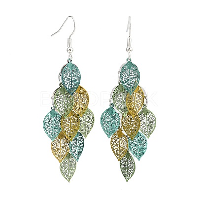 430 Stainless Steel Leaf Dangle Earrings EJEW-A137-06P-02-1